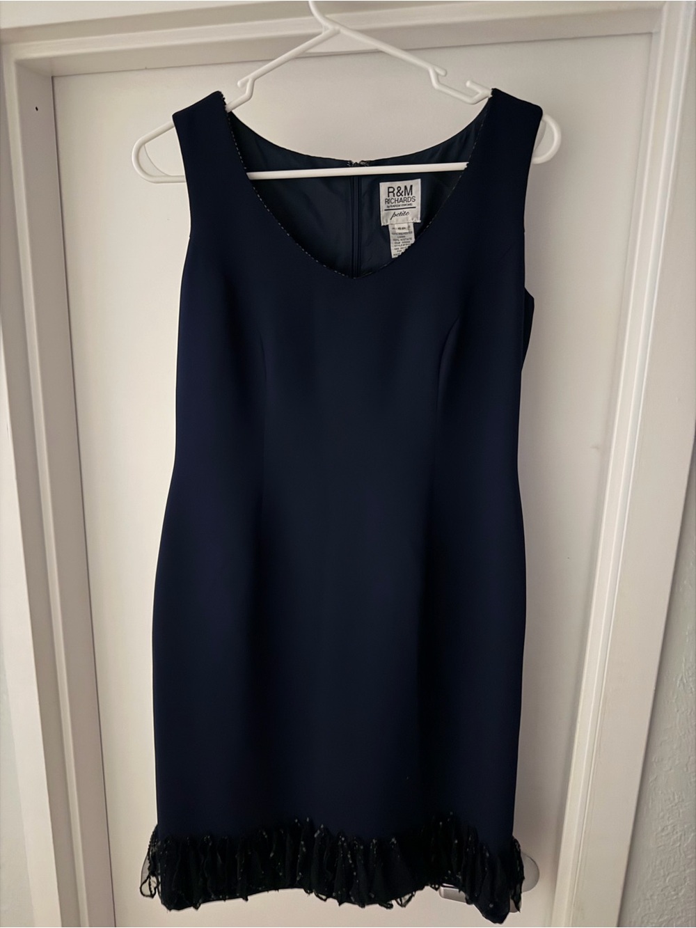 R&M Richards Navy Sleeveless Fringe-Hem Midi Dress
